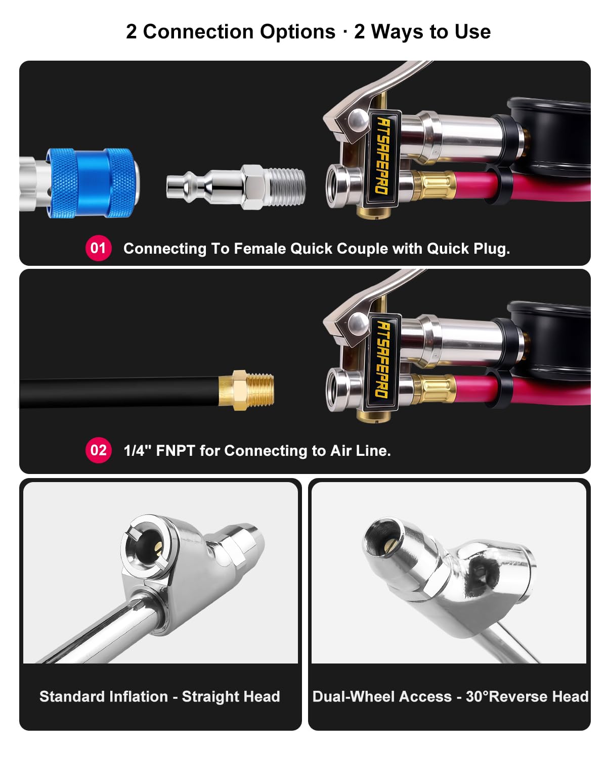 ATsafepro Inflador de neumáticos con manómetro, 10-160 PSI, mandril...