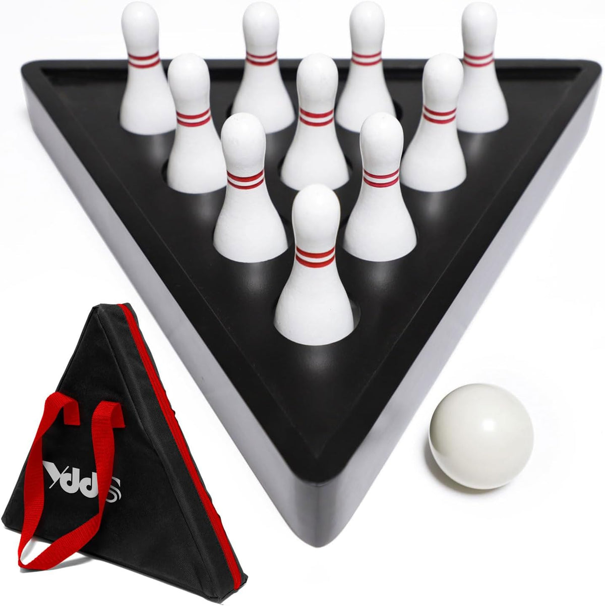 Juego de alfileres de bolos de tejo con 10 pines de bolos de madera dura de alta calidad, bola de boliche triangular Durabel de resina y bolsa de transporte, diversión para juegos de tejo