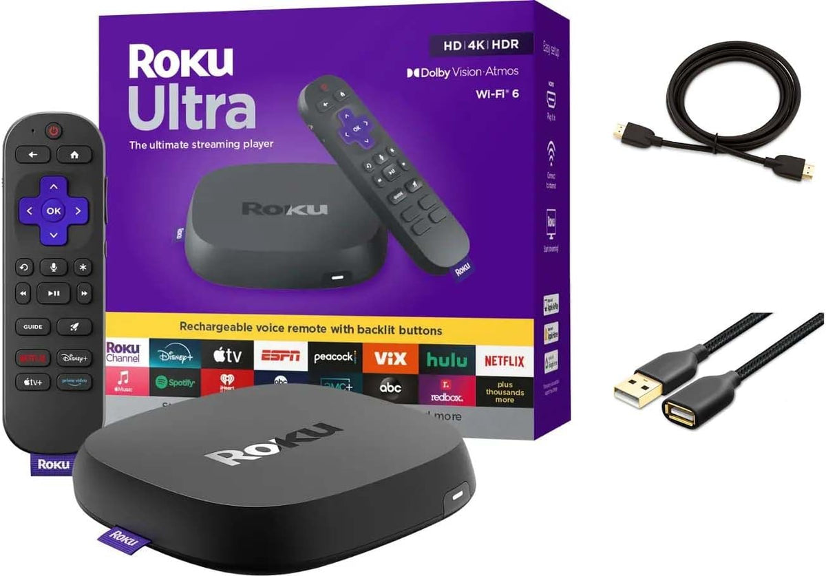 Reproductor multimedia de transmisión independiente Roku Ultra Ultimate, dispositivo de transmisión 4K para TV, Dolby Vision y Atmos, HDR10+, control remoto por voz recargable Pro, Bluetooth y Wi-Fi 6