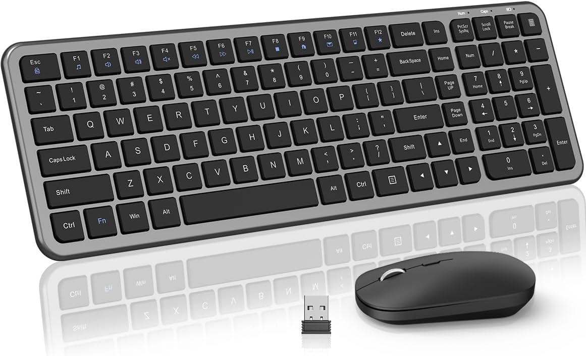 Combo de teclado y mouse inalámbricos, teclado plano delgado y comp...