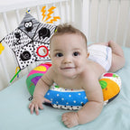 teytoy Almohada Tummy Time con alfombrilla arrugada y mordedores, juguetes para bebés en blanco y negro de alto contrasto con espejo, juguete sensorial Montessori para gatear para bebés recién nacidos