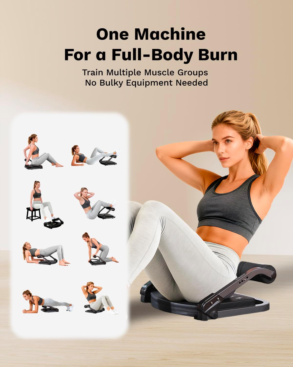 AIRHOP Ab Machine 4-Speed Auto Rebound Sit Up Abdominal Trainer Home Gym