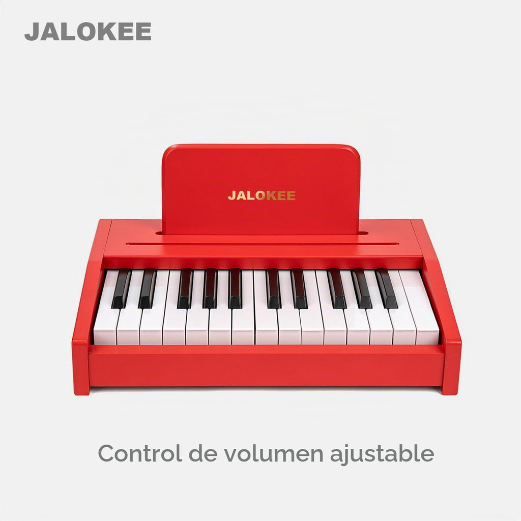 Teclado de piano para niños, piano digital para niños, instrumento educativo musical, juguete de madera para niñas y niños a partir de 3 años (rojo, 25 teclas)