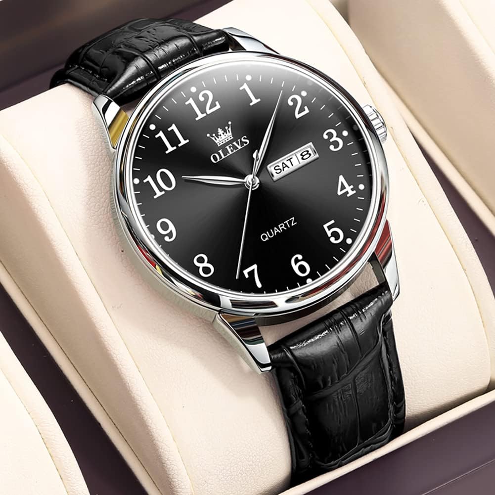 OLEVS Relojes de Cuero para Hombres, Casual, Fácil de leer, Quartz, Números, Resistente al Agua