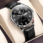 OLEVS Relojes de Cuero para Hombres, Casual, Fácil de leer, Quartz, Números, Resistente al Agua