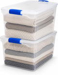 HOMZ Almacenamiento de plástico, cubos de almacenamiento apilables modulares con asas de cierre azules, 66 cuartos, transparente, 2 unidades (.2 juegos (66 cuartos de galón)