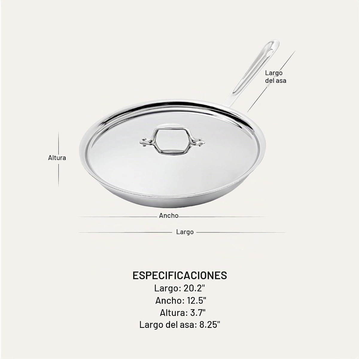 All-Clad Sartén D3® de acero inoxidable de 12 pulgadas con tapa