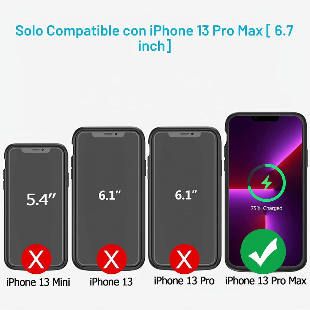 Funda de batería para iPhone 13 Pro Max, mejorada de 12000 mAh, portátil, funda protectora inalámbrica de carga, compatible con iPhone 13 Pro Max (6.7 pulgadas) funda de cargador de batería recargable
