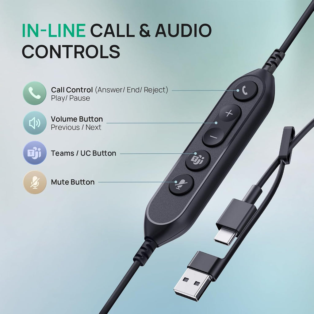Yealink Auriculares USB-C/A con cable UH42, micrófono con cancelación de