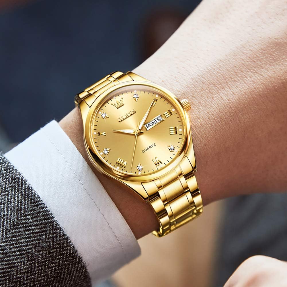 OLEVS Relojes para Hombre de Lujo a prueba de agua Lúminosos de lectura fácil Cronógrafo Con Esmalte Dorado Completo / Blanco Dial / Cara Negra Calendario Pulsera Relojes