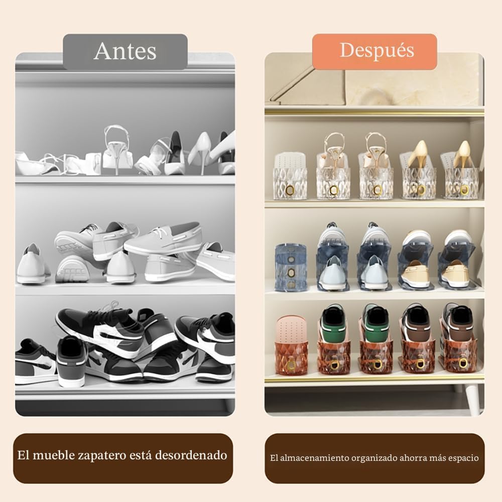 Organizador de ranuras para zapatos, paquete de 15, apilador de zapatos ajustable para almacenamiento en el armario, transparente de doble capa ahorrador de espacio, duradero y apilable para zapatos deportivos y tacones planos