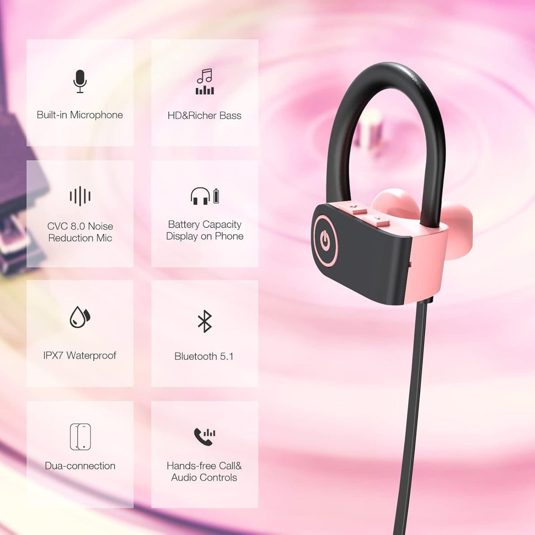 Boean Auriculares Bluetooth IPX7 impermeables para correr para muje...