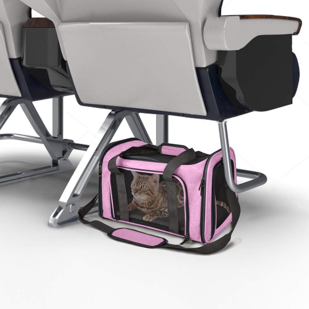 Henkelion Transportador para Mascotas para Gatos, Perros y Cachorros Pequeños y Medianos de hasta 15 Libras, Aprobado por TSA y Aerolíneas, con Lados Blandos, Plegable para Viaje - Rosa