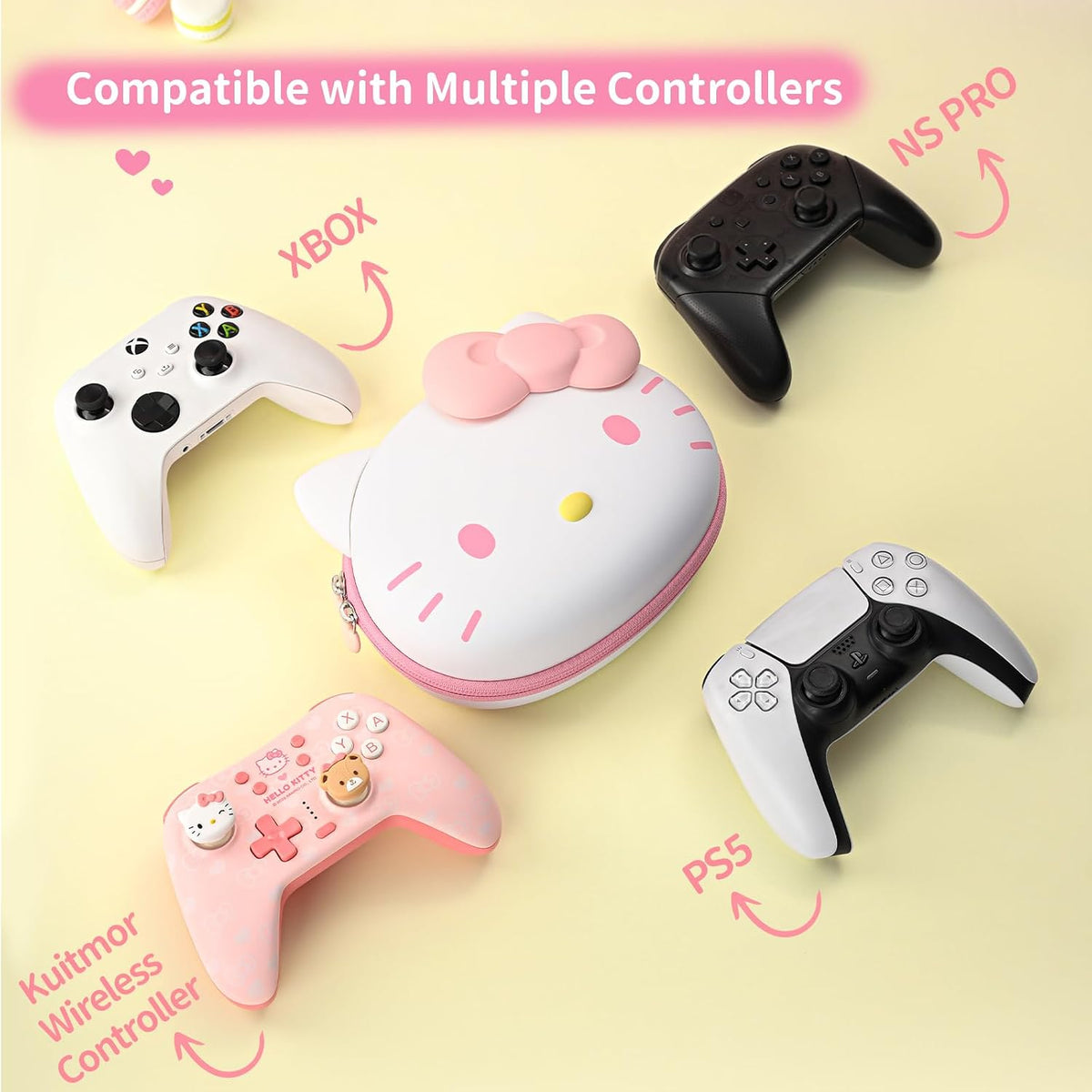 Funda protectora Kuitmor Cute Game Controller, estuche rígido portátil para viaje con diseño de gato caricatura compatible con PS4 PS5 Switch Pro Xbox con bolsillo interno para accesorios