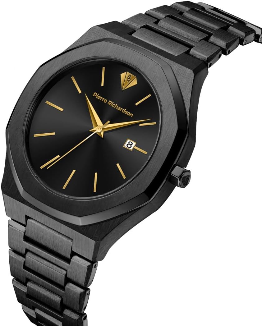 PIERRE RICHARDSON PR5428 Reloj de lujo para hombre – Movimiento de cuarzo japonés, acero inoxidable, 41mm, 5ATM resistente al agua, cristal de zafiro resistente a los arañazos – Reloj de vestir