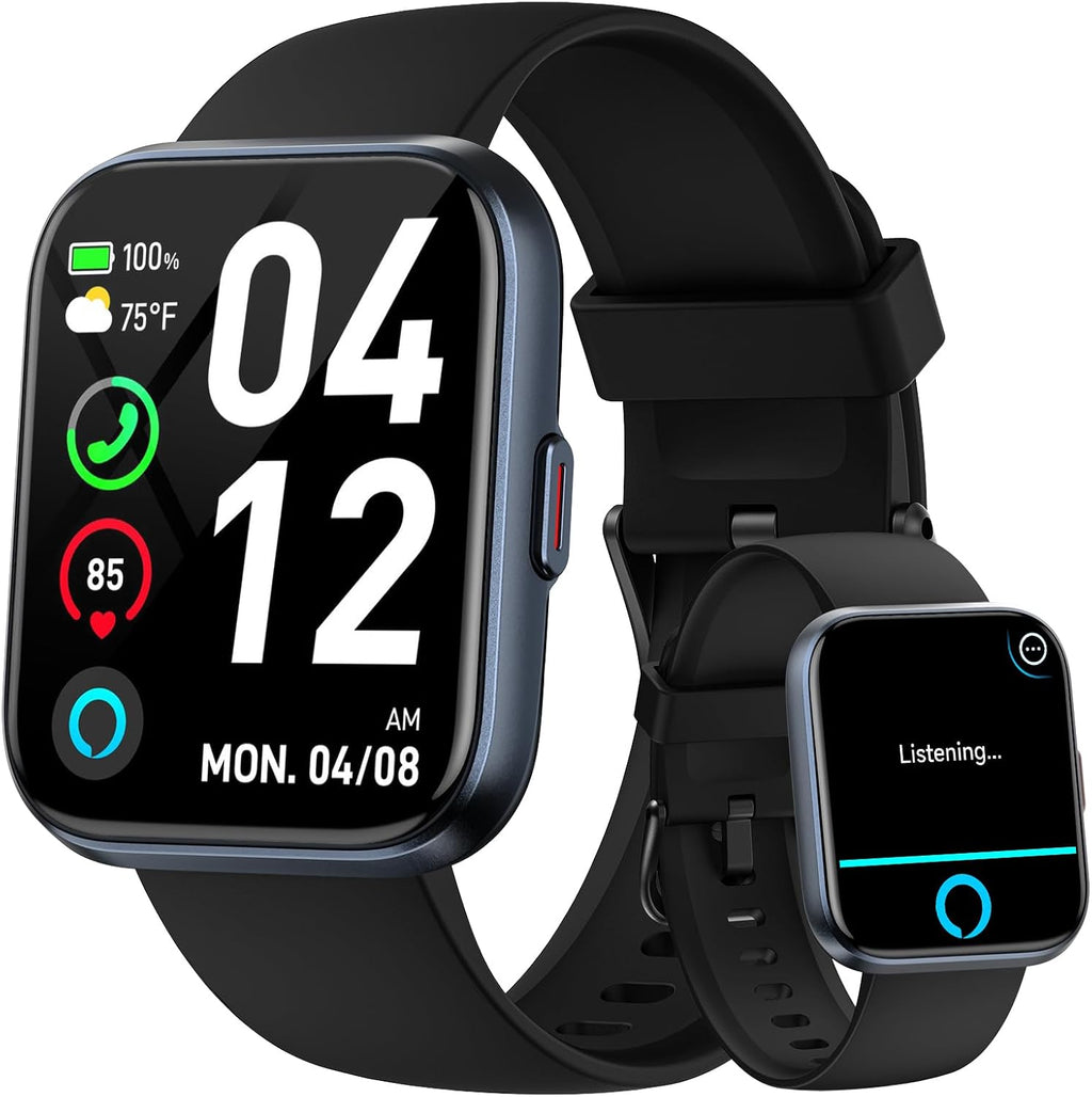 Relojes inteligentes para hombre, Android y iPhone, reloj de seguimiento de actividad física HD de 1.8 pulgadas con Alexa integrado, IP68 impermeable, llamada Bluetooth (respuesta/hace)