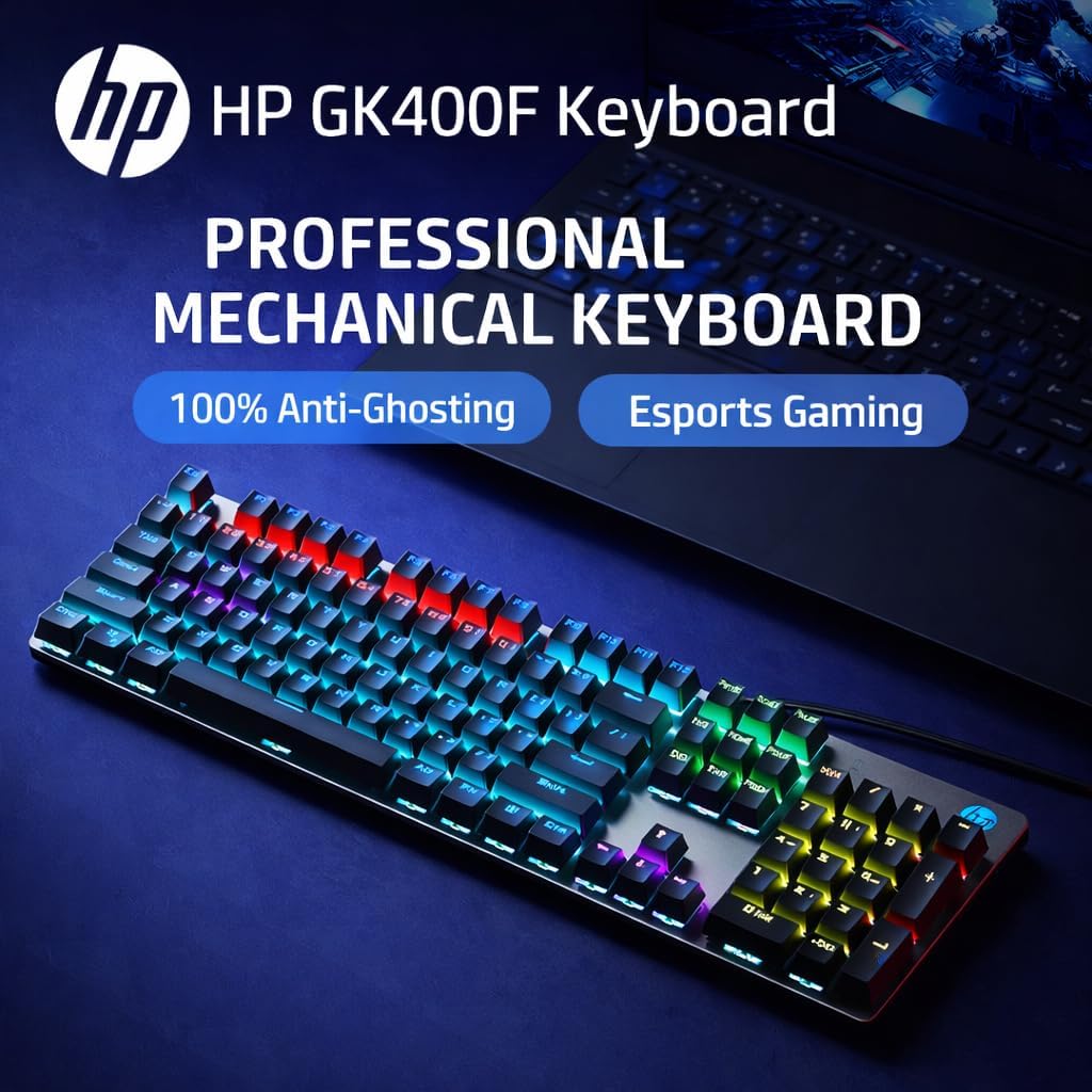HP GK400F Teclado mecánico con cable para juegos, USB con cable de...