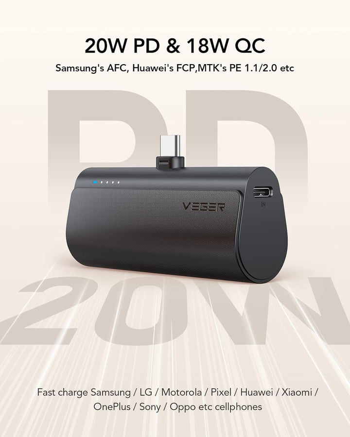VEGER 2 paquetes de cargadores portátiles USB C pequeños, batería d...
