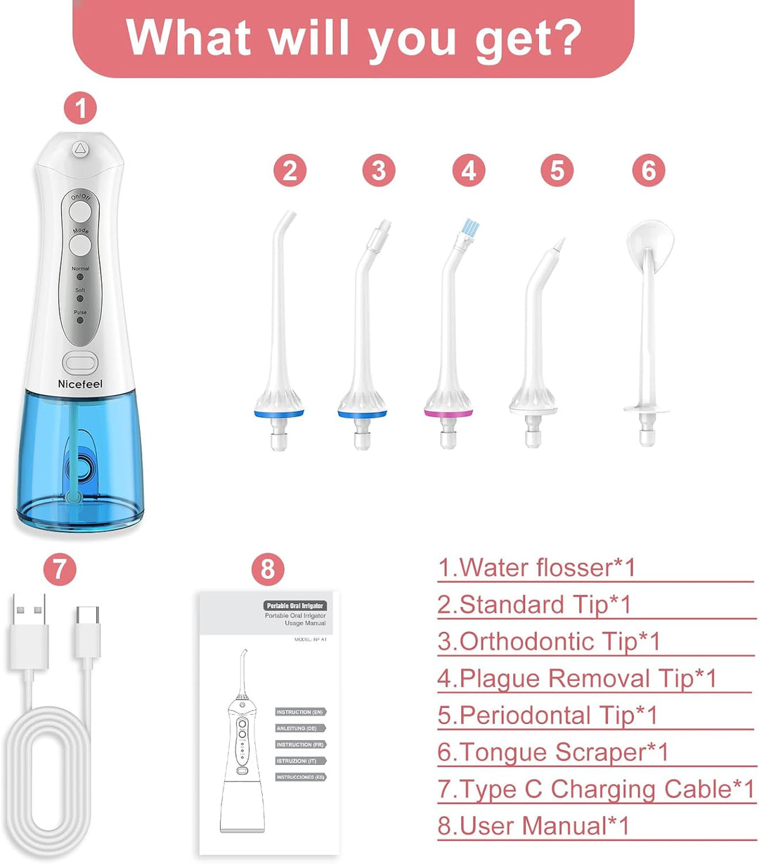 Nicefeel - Irrigador Dental Inalámbrico Limpiador de Dientes, 10.1...