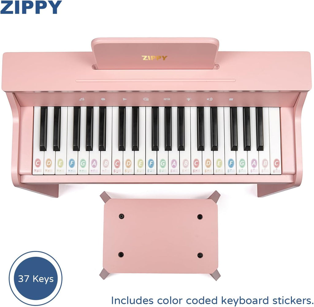 ZIPPY Piano infantil iluminado de 37 teclas con panel de control táctil