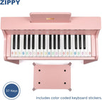 ZIPPY Piano infantil iluminado de 37 teclas con panel de control táctil