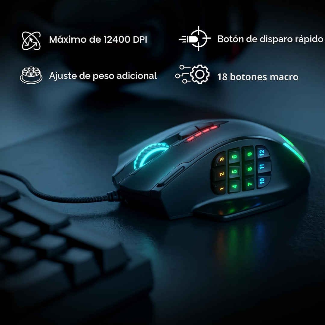 Redragon M908 Impact RGB LED MMO ratón para juegos con 12 botones l...