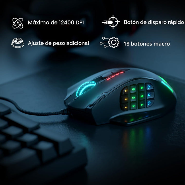 Redragon M908 Impact RGB LED MMO ratón para juegos con 12 botones l...