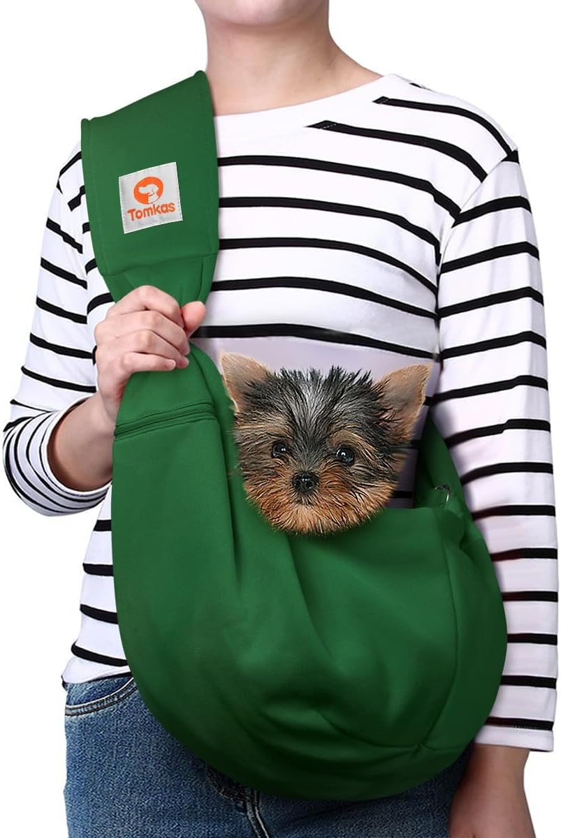 Tomkas Bolso bandolera suave para perros y gatos pequeños (verde esmeralda