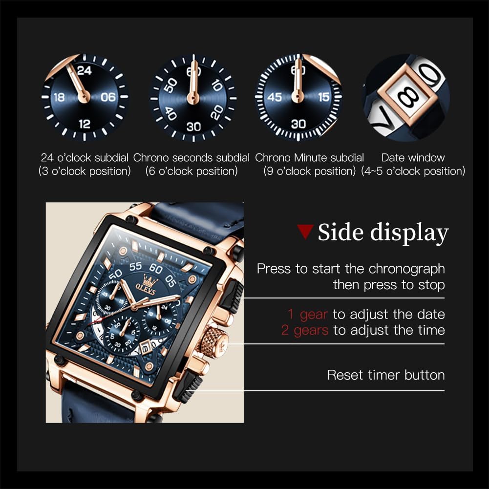OLEVS Relojes para Hombre Cuadrados de Cuarzo Piel Impresión Fresca Resistente al Agua Moda Casual