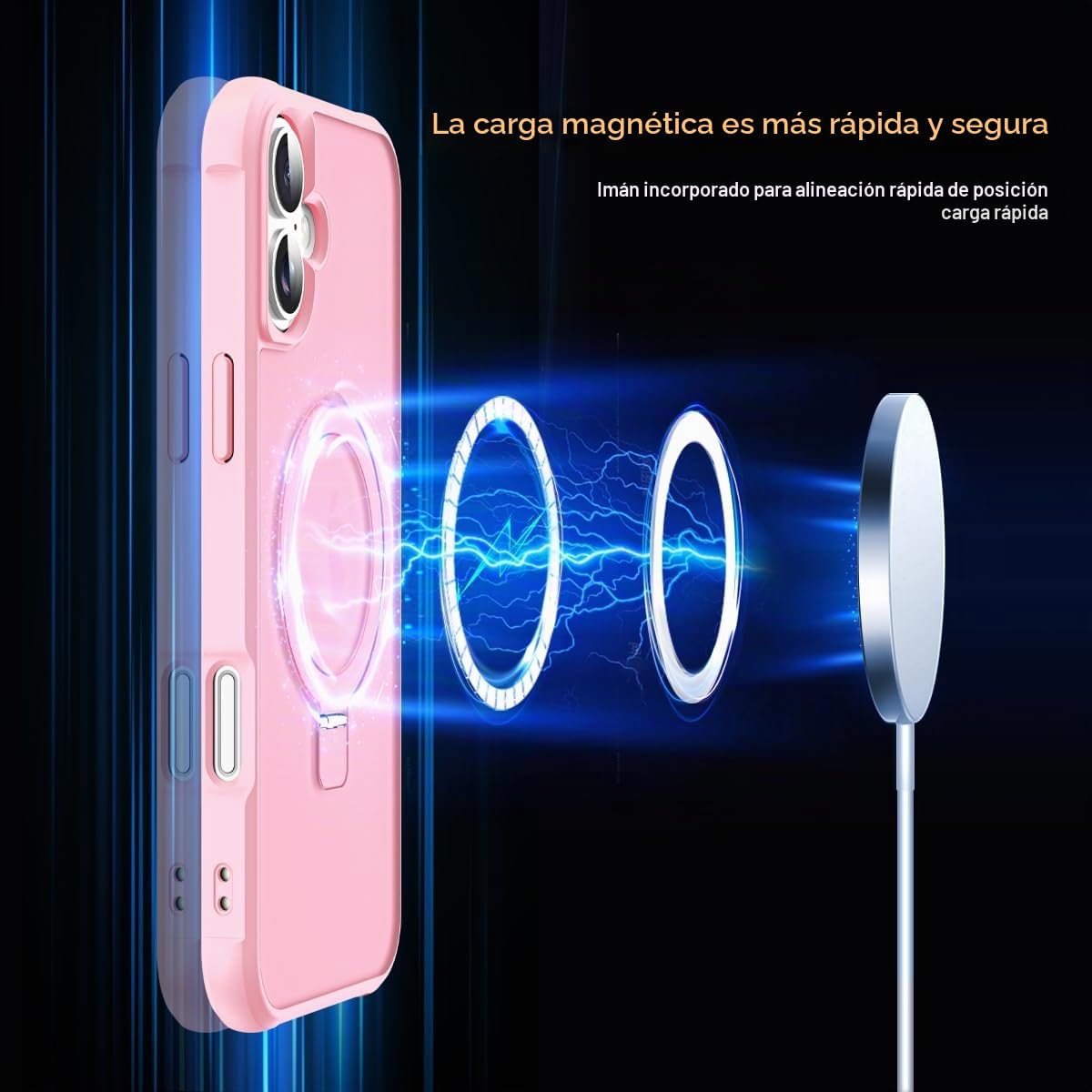 SKYLMW - Funda compatible con iPhone 16 con soporte magnético invisible tipo anillo, funda de grado militar para iPhone 16 de 6.1 pulgadas, compatible con MagSafe, gran sensación de agarre, rosa