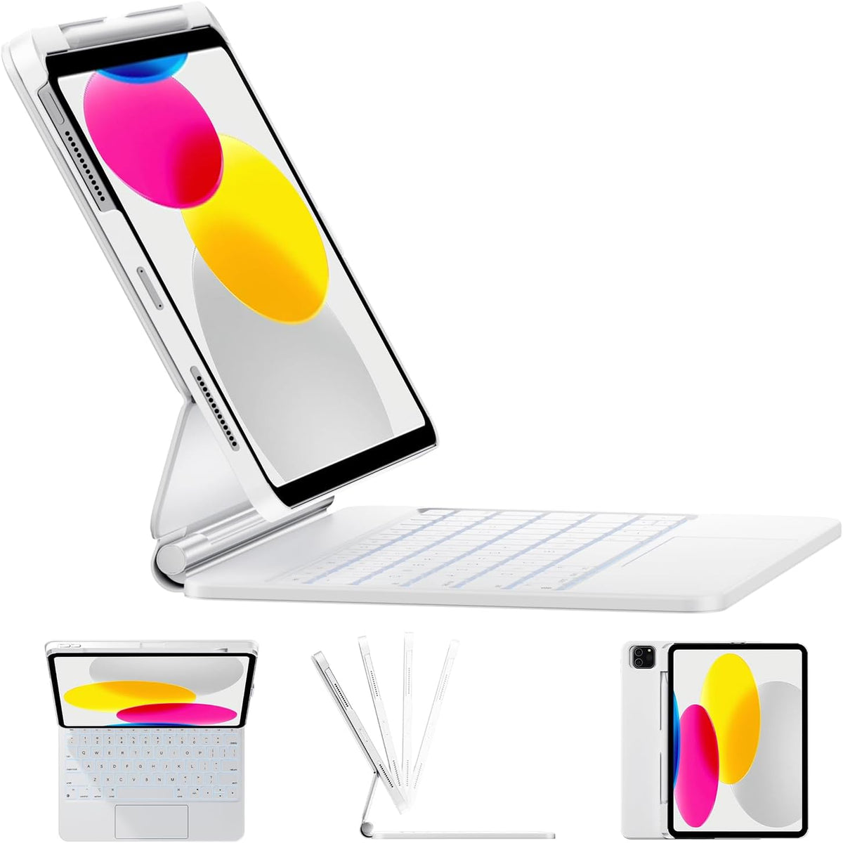 Funda de teclado para iPad A16 de 11ª y 10ª generación de 10.9 pulgadas, teclado desmontable para iPad con conector de contacto inteligente, trackpad sensible, teclado retroiluminado con