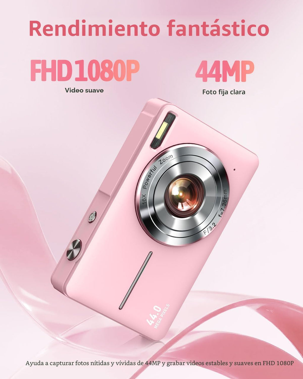 Lecran Cámara digital, FHD 1080P - Cámara de apuntar y disparar para niños, Rosa