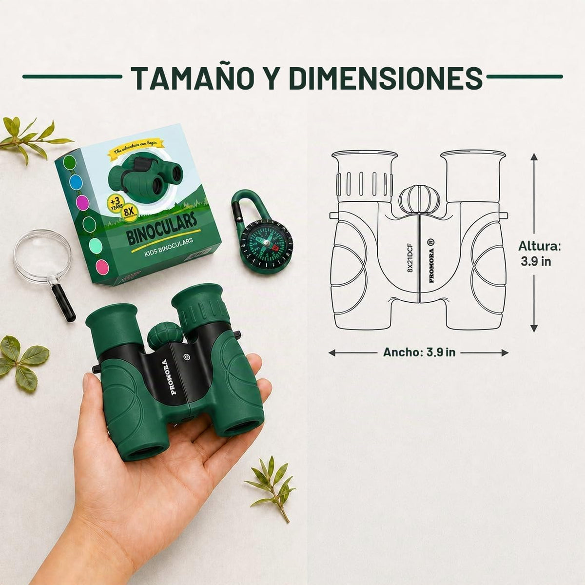 Binoculares para niños – Juguete perfecto para niños pequeños y niñas – Juego extenso que incluye lupa y brújula – Potente aumento 8 x 21 – niños de 3 a 12 años para niños pequeños