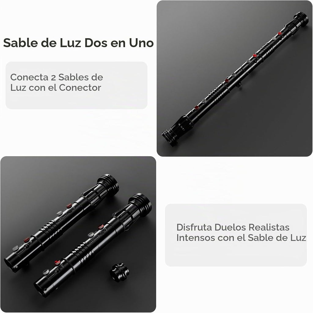 Sable de luz RGB3.0 de doble hoja con balanceo suave, sable de luz de duelo con control de movimiento, 16 fuentes de sonido, sables de luz con color infinito y 16 colores sólidos