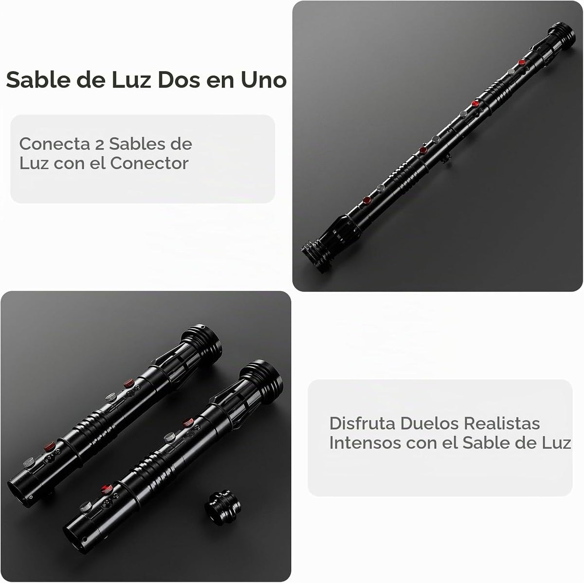 Sable de luz RGB3.0 de doble hoja con balanceo suave, sable de luz de duelo con control de movimiento, 16 fuentes de sonido, sables de luz con color infinito y 16 colores sólidos