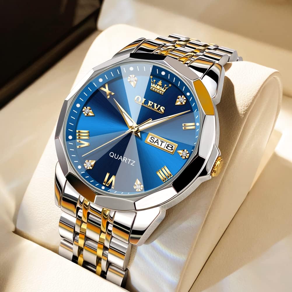 OLEVS Relojes para hombre de lujo de acero inoxidable 30M impermeable