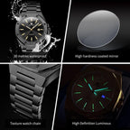 OLEVS Relojes para hombres de lujo octagonales en acero inoxidable de pulsera: reloj analógico de cuarzo de cara grande luminosa