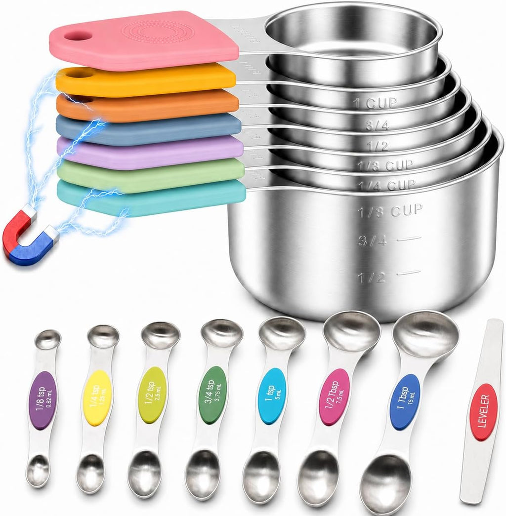 Juego de tazas y cucharas medidoras magnéticas, tazas de acero inoxidable