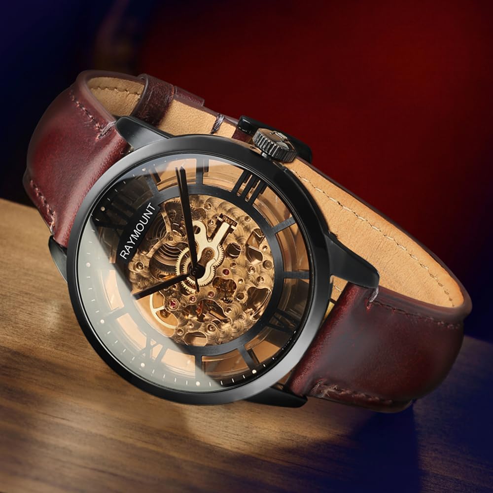 FORSINING Reloj automático para hombre con movimiento mecánico, esfera de esqueleto y correa de cuero