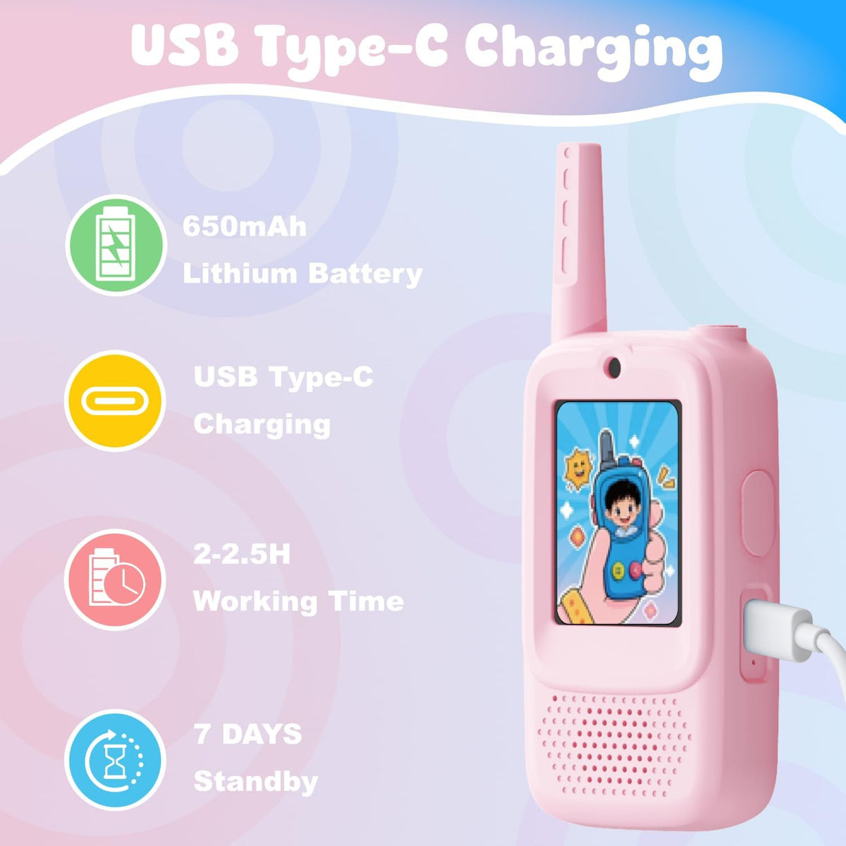 Video Walkie Talkies para Kids, 2 Pack Rechargeable Walkie Talkies con Screen, Indoor Outdoor Toy para 3 4 5 6 7 8 9 10 Year Old Girl, Christmas Birthday Gifts para Girls Age 3-12 (Pink)