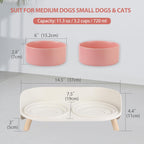 Juego de cuencos elevados de cerámica para perros – Cuencos dobles para alimentación para perros con soporte a prueba de salpicaduras – Platos elevados para alimentos y agua – Ideal para perros pequeños a medianos – 2 x 24.3 fl oz – 11.3 oz – Rosa