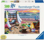 Ravensburger - Cabana Retreat - Rompecabezas de gran formato de 500 piezas - Disfruta de brisas tranquilas y saladas y una impresionante puesta de sol en el océano - Enmarcable - Calidad premium