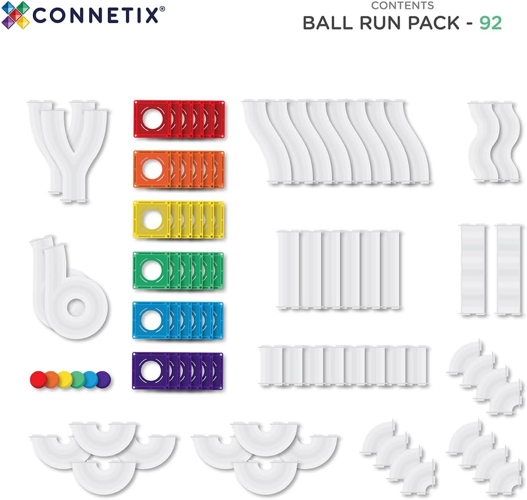 CONNETIX Paquete de juego de bolas de arcoíris con azulejos magnéticos, 92 piezas