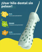 Irrigador dental eléctrico para niños de 6 a 12 años, irrigador oral para niños con 3 modos suaves y 2 modos sónicos, kit dental compatible con aparatos ortopédicos para niños y niñas (diseño de jirafa y mono)