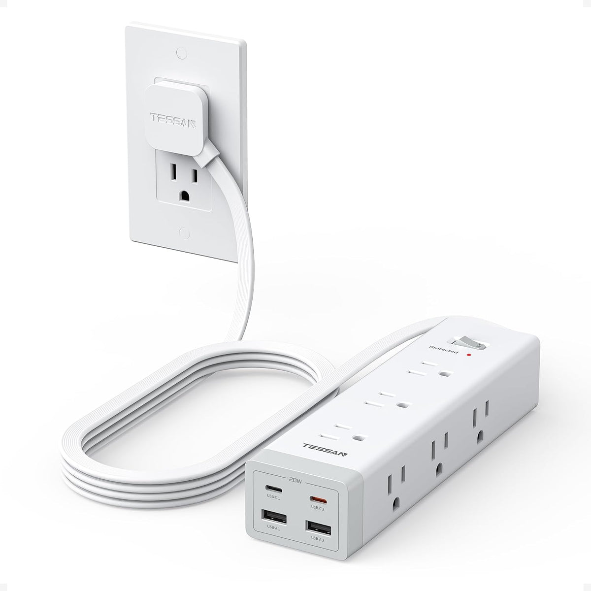 TESSAN - Regleta protectora contra sobretensiones con protección 1050J