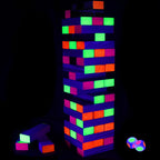 Lámpara Ahuimeius Juego de mesa Glow Tumble Tower de 54 piezas, torre que brilla en la luz negra, juego de mesa para interiores y exteriores para adultos para noche de juegos familiares
