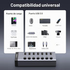 UGREEN, 90305, hub USB 3.0 de 7 puertos, adaptador 12V/2A