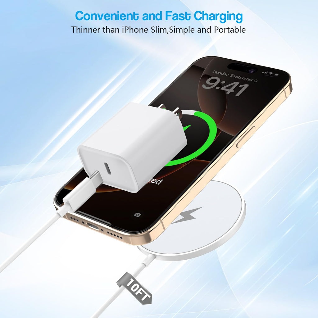 Cargador inalámbrico magnético de 10 pies, cargador rápido Apple Mag-Safe de 15 W para iPhone 17/16/15 PD con USBC Apple bloque de carga rápida de 10 pies de carga rápida para iPhone 17/17 Air/17 16 15 Pro/Pro Max/14/13/12/AirPods