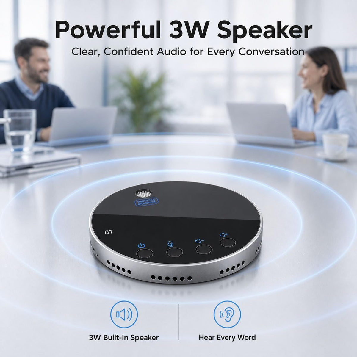 Altavoz de conferencia Bluetooth y micrófono, altavoz Bluetooth para sala de reuniones pequeña, altavoz de conferencia inalámbrico 360 ° con cancelación de ruido micrófonos para computadora