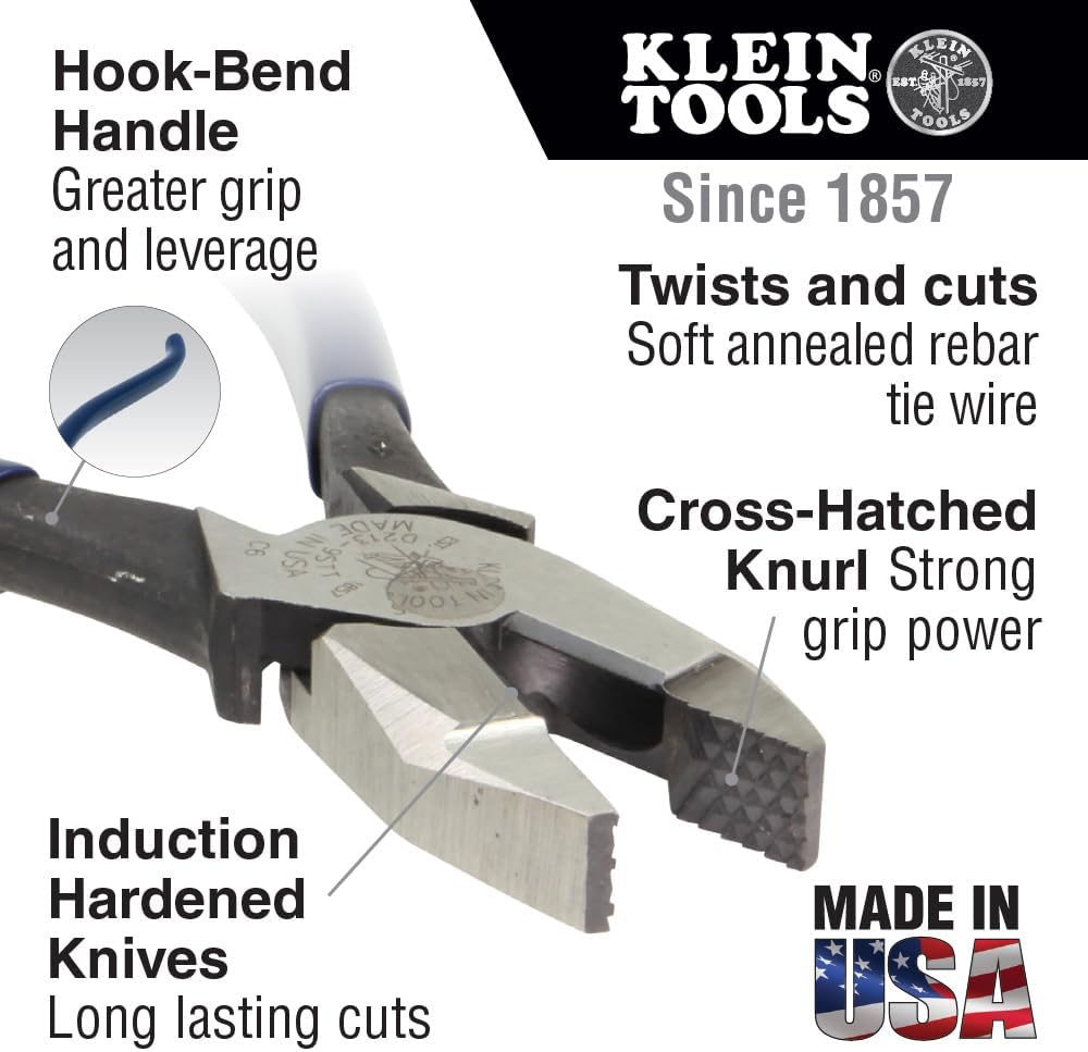 Klein Tools 80081 Juego de alicates, fabricado en EE. UU., conjunto con alicates de corte diagonal para herrero, cortadores laterales resistentes y bolsa de herramientas de lona resistente al fuego, 3